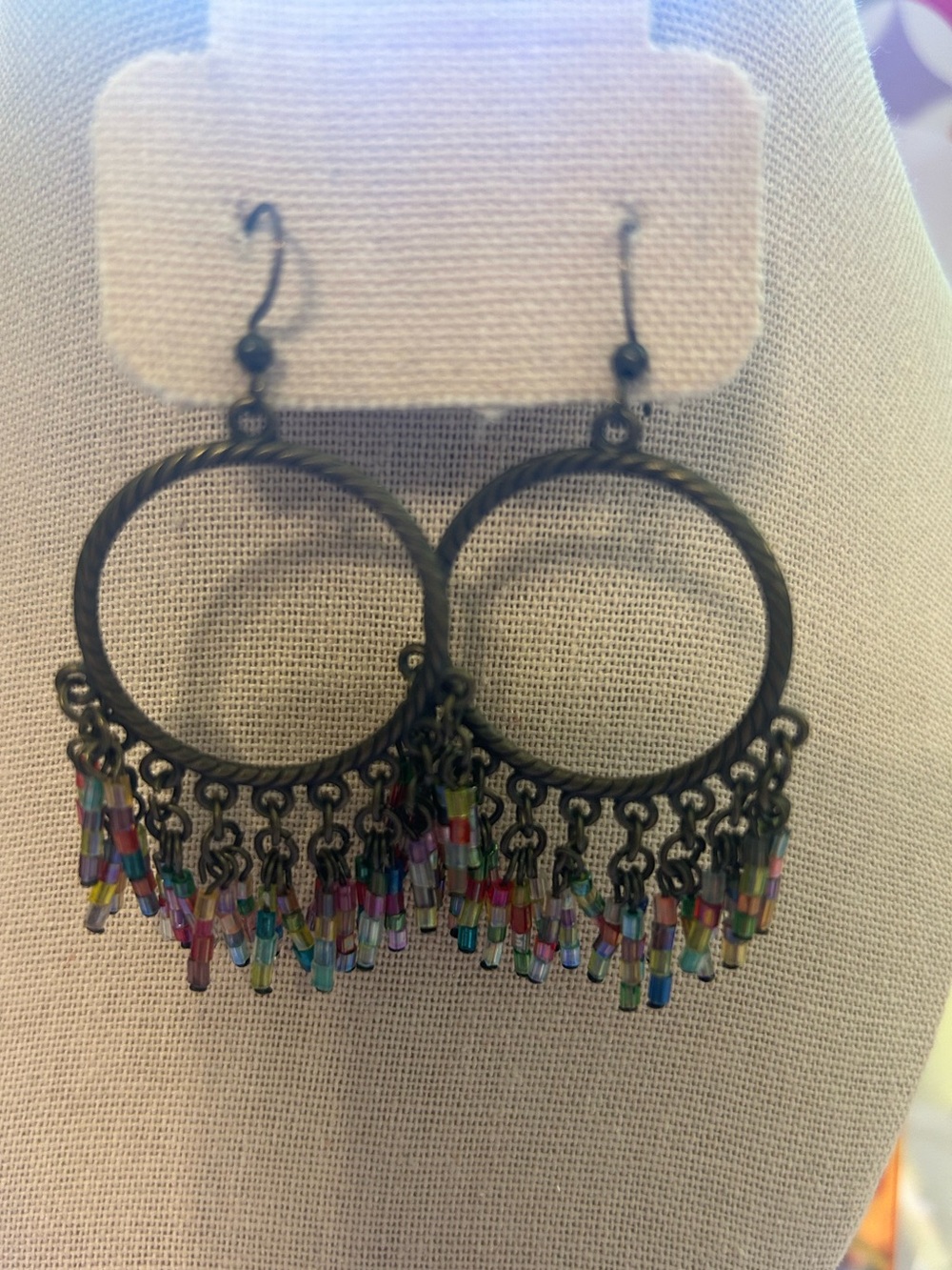 Multicolor Beaded Hoop Dangle Earrings